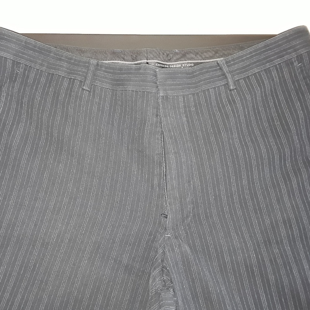 Express navy blue w blue and Grey pin stripes